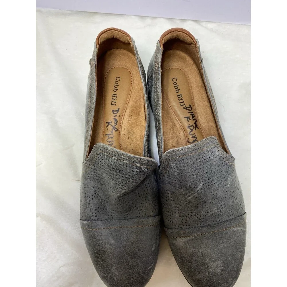 Cobb Hill Crosbie Loafer Womens 8 Grey Leather Slip On Shoes Low Heel Flats